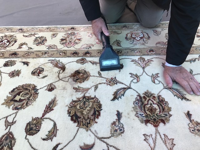 Wine stain on oriental rug before removal